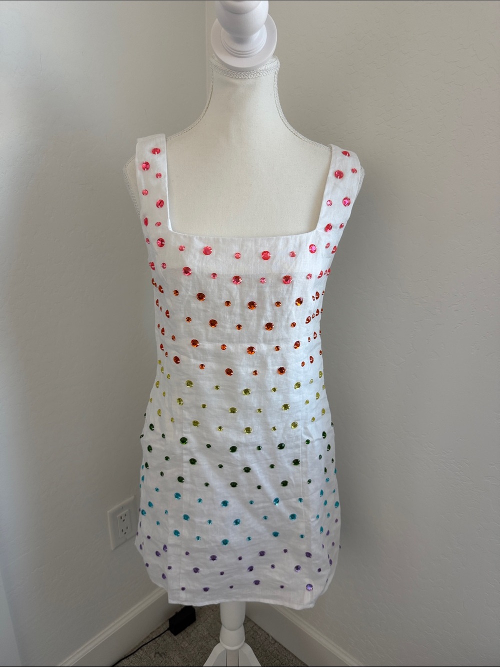 White Rainbow Polka Dot womens Dress - Multicolor NWT